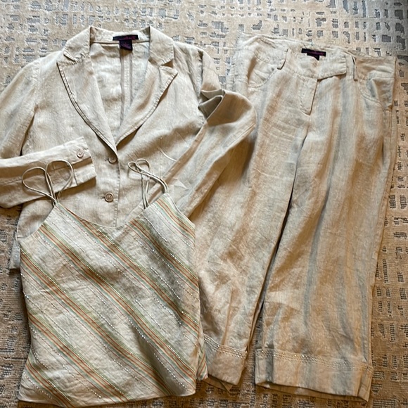 Willi Smith Other - Willi Smith Linen 3 Pc Beaded Pant Set with Cami & Blazer Size 8